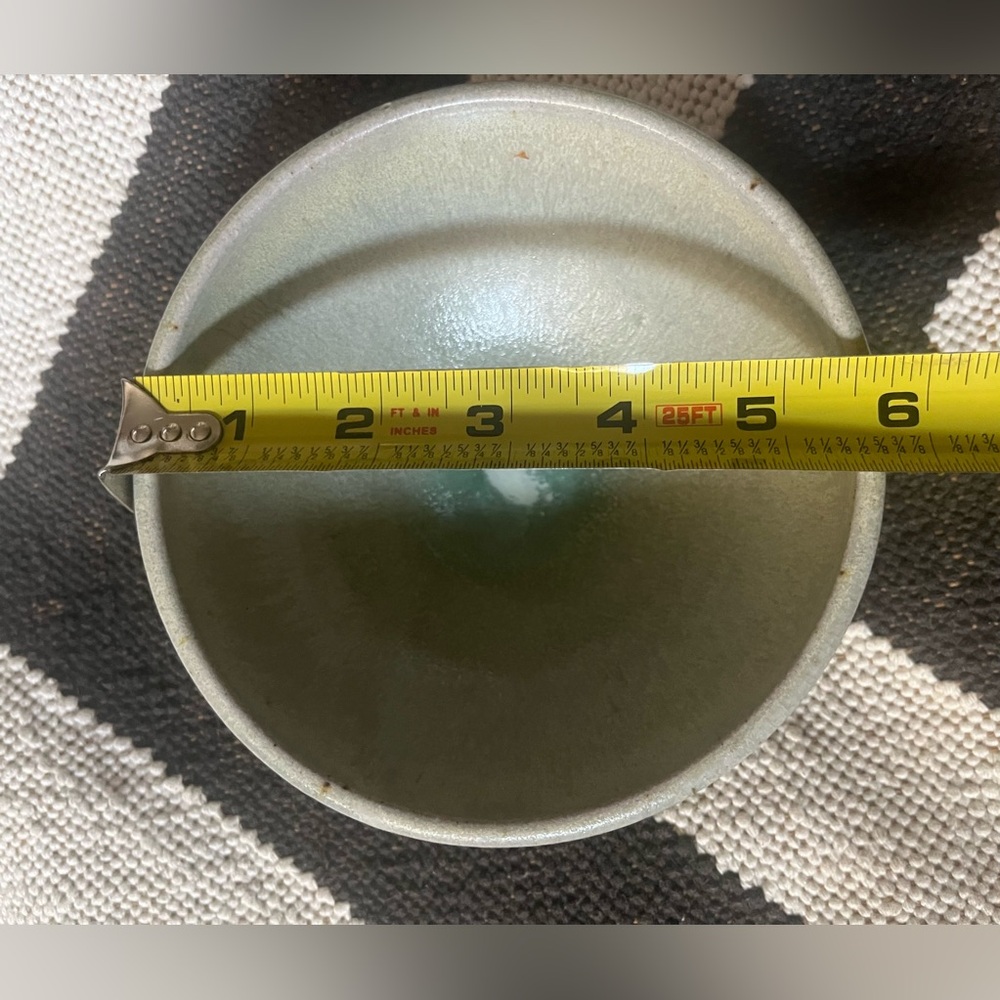 Studio Pottery Bowl Sage Green Drip Glaze Signed Ceramic Modern Coastal Neutral - Picture 8 of 9